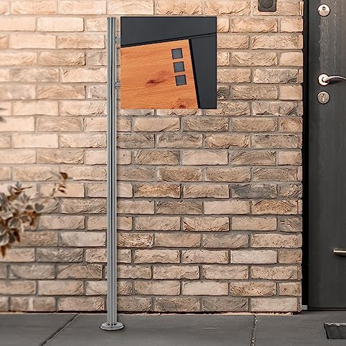 ECD Germany Boîte aux Lettres sur Pied Argenté avec Compartiment à Journaux, Anthracite/Aspect Bois, 120 cm, en Acier Inoxydable Revêtu par Poudre, 2 Clés Incluses, Résistant aux Intempéries, Moderne