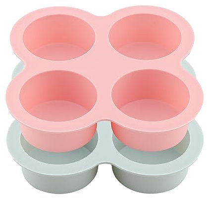Stampo per uova in silicone, riutilizzabile per friggitrice ad aria, antiaderenti per muffin, 4 cavità, stampo per mini torte, hamburger e panini (rosa + blu)