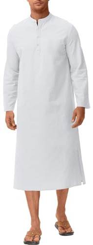LVCBL Kafta för män, långärmad kaftan för män, lång knapp, hög thobe, herrsida delad