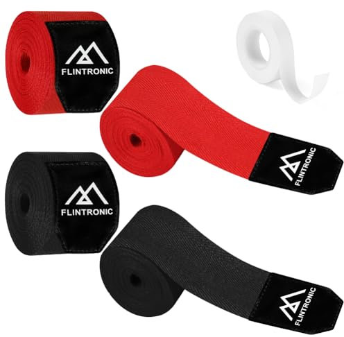 flintronic 4.5m Boxbandagen für Männer und Frauen, Kampfsport Sparring Handbandagen mit Daumenschlaufe und Klettverschluss, für Boxen Kickboxen, MMA Boxen Muay Thai(Rot+Schwarz)