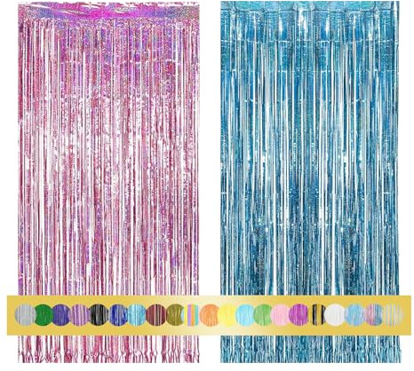 2 pièces 1x2,5 m Rideau Métallique de Frange rose bleu, décoration en feuille de paillettes pour le nouvel an, anniversaire, fête de mariage | Frange pour la décoration