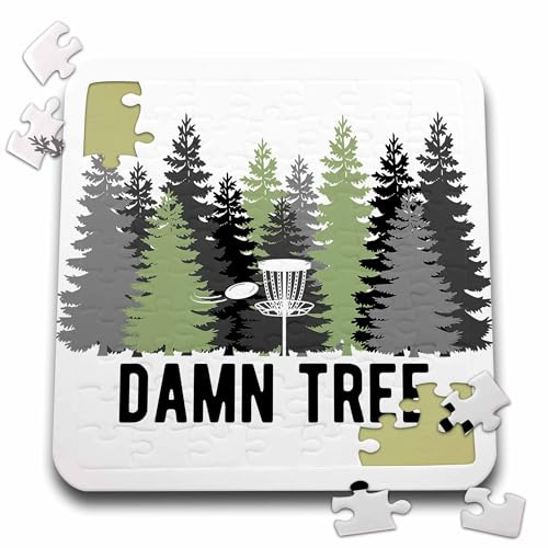 3dRose Damn Tree with disc Golf Basket in a Row of Pines on White... - Puzzles (pzl-382300-2)