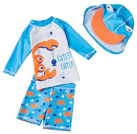 amiyan Kinder Jungen Badeanzug Bademode Schwimmbekleidung Uv-Schutz Dinosaurier Bade-Set mit Hut Crab 130 5-6 Jahre