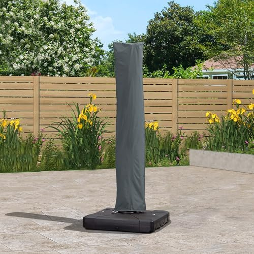 PURPLE LEAF Copertura per Ombrellone 281 x 61 cm, Copri Ombrellone da Giardino con Cerniere e Pali, Protezione UV, Antivento, Resistente Agli Strappi, Grigio
