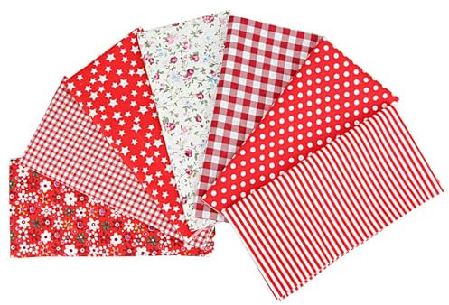 7 Stück Stoffpakete Patchwork, 50 x 50cm Stoff zum Nähen, Furoshiki Patchin, Baumwollstoff Meterware Stoffpaket, zum Nähen Quilten, DIY Handgefertigte, Baumwollgewebe Verschiedene Designs (Rote)