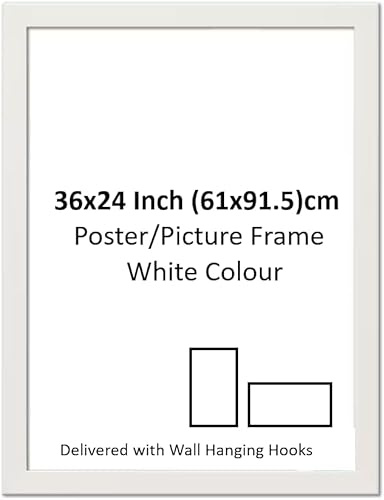 DECORO 36x24inch (91.5x61) cm White Photo Frame, Maxi Frame, White Wood Finish, Picture Poster Fram (White)