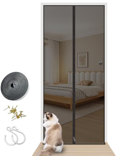 Moustiquaire Fenetre Chat,Moustiquaire Porte,Gardez Les Animaux Domestiques à l'extérieur，Avec Fermeture éclair, Respirant et Ventilé, Adapté Aux Portes de Balcon, Portes de Chambre（90×210CM)