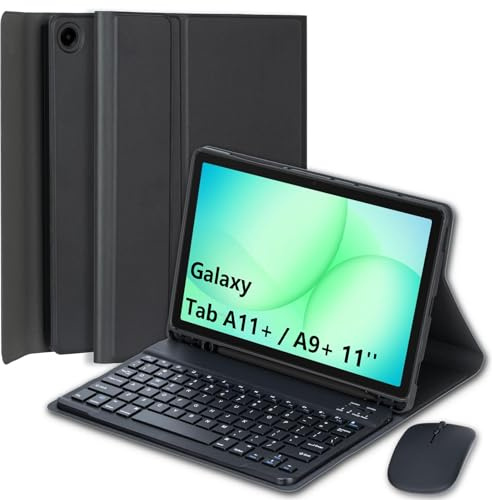 EHLCYS Funda con Teclado para Samsung Galaxy Tab A11+ Plus 2025 / Galaxy Tab A9+ Plus 11 Pulgadas 2023, Español Ñ Teclado con Ratón Bluetooth Desmontable Ultrafina Funda con Portalápice,Negro