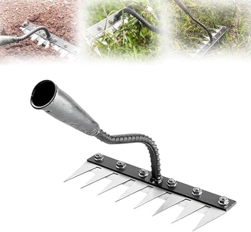 5/6/7/8 Teeth Carbon Steel Garden Weeding Rake, Gardening Hand Weeder Tools, Garden Weed Rakes Metal Heavy Duty, Manual Claw Remover Weeder for Lawn Yard and Gardens Farm Uprooting (8 Dents)