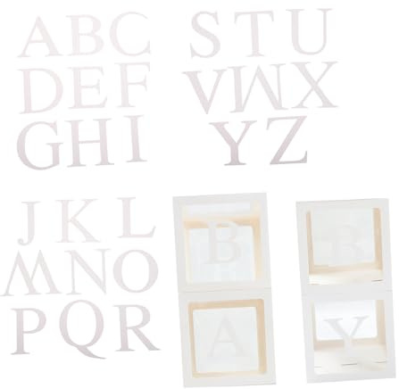 ARTSEWPLY Cajas de Globos Decorativas para Fiestas 4 Cajas 26 Letras para Personalizar Accesorio Fotográfico y Telón de Fondo Delicado para Cumpleaños y Shower