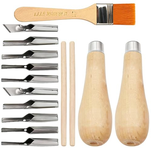 2 Sets Carving and Printing Kit, Linoleum Block Printing Tools, Cutter Tools for Block Print Wood Carving, Sculpture and Handicrafts, with Replaceable Tips Cleaning Brushes