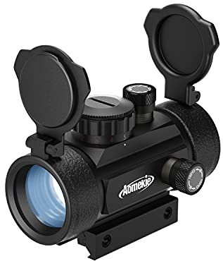 AOMEKIE Softair Red Dot Visier für 20mm/22mm Schiene Leuchtpunktvisier Rotpunktvisier mit Flip up Schutzkappe und 3 Helligkeitseinstellungen für Jagd Softair und Armbrust