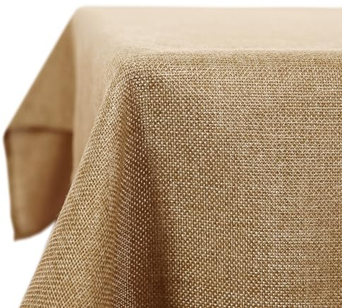 Deconovo Faux Linen Table Cloth Cover Water Resistant Tablecloth for Party Table Large Size Solid Color 55x98in(140x250cm) Golden Brown