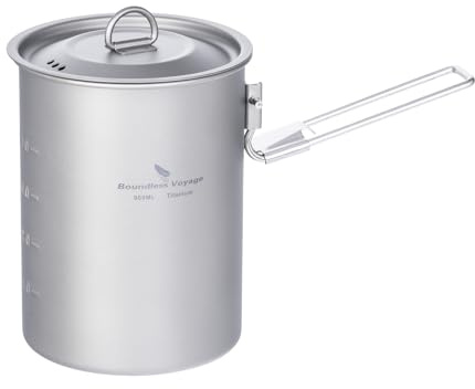 iBasingo 900ml Titan Becher Camping Topf Kochtopf Outdoor Leicht Kaffee Wasser Tasse mit Klappgriff & Deckel Picknick Kochgeschirr für den Täglichen Gebrauch Rucksackreisen Ti2040C