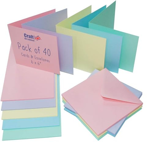Craft UK 2308 Lot de 40 cartes et enveloppes pastel assorties 15,2 x 15,2 cm