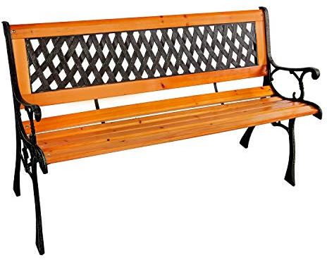 Mojawo Edle und Massive Parkbank aus Matall und Holz Gartenbank 125 x 52 x 74 cm Sitzbank Farbe Natur/Schwarz