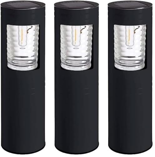 Garden Mile Set of 3 Vestal Solar Lights Outdoor Garden 30 Lumens Super Bright Bollard Lights Waterproof Steel Powder Coated for Borders Flowerbeds Driveways Pathway Lighting 33cm x 10cm