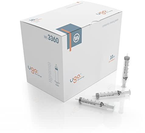 Seringue vide Ugo 10 ml (lot de 100) | Seringues jetables en plastique à usage unique sans aiguilles | Seringue médicale stérile pour distribution de liquide | Seringue de mesure sans aiguille