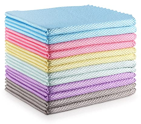 Streak Free Window Cleaning Cloth Miracle Microfiber Cloths for Glass,Kitchen,Counter,Mirror Lint Free Dish Drying Cloths Glass Polishing Rag,All-Purpose,Reusable,Fish Scale Nanoscale towel Pack of 12