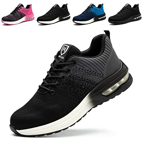 Baofular Zapatos de Seguridad Hombre Mujer Calzado de Seguridad Ligero Comodo Zapatillas de Seguridad con Punteras de Acero Transpirable Antideslizante Gris 43 EU 265