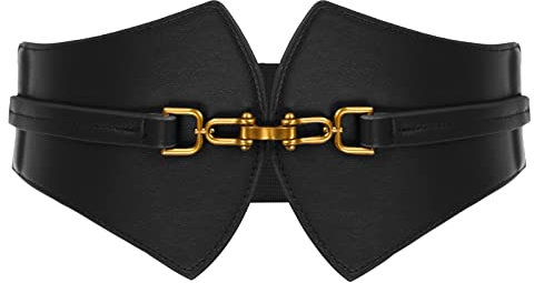 GRACE KARIN Damen Breite Taillengürtel PU Elastischer Bindegürtel Mittelalter Retro Gürtel für Kleider Shirt Mantel L Schwarz