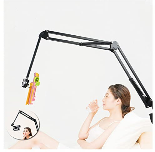 Leggio per Letto, Supporto per Libri Regolabile in Altezza 50-130 cm, Rotazione a 360°, Supporto per Lettura con Morsetto per Lettura a Mani libere, Lettura sdraiata