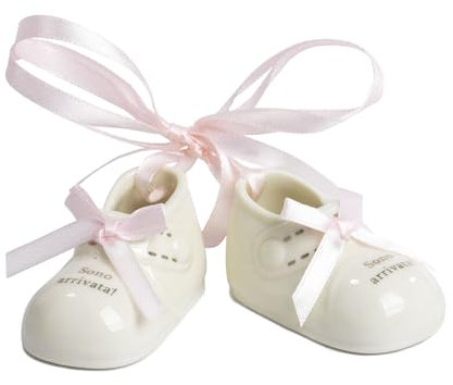 Paben 12 Lot de 2 chaussures pour fille avec nœud rose 6,4 cm en porcelaine, amandes, bonbonnière de naissance, baptême, anniversaire