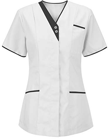 Kasacks Damen Pflege Medizinische Arbeitskleidung Kasack Pflege Berufsbekleidung Pflege Kurzärm V-Ausschnitt Kittel Damen Berufskleidung T-Shirt mit Taschen Schlupfhemd Arbeitsuniform KasackPflegeheim