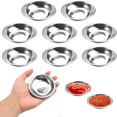 Jinsion 6 cuencos de acero inoxidable para salsas, 8 cm, redondos, de acero inoxidable, para salsas, sushi, especias y aperitivos