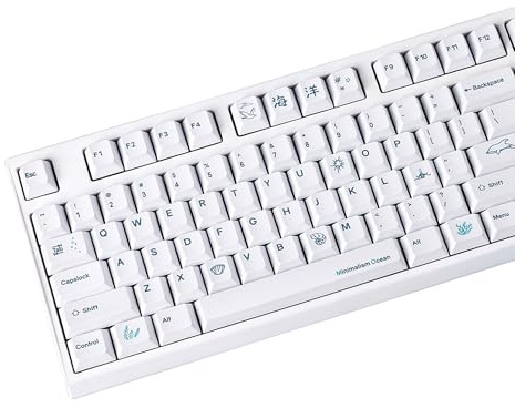 YMDK 129Keys Minimalist Ocean Theme Simple PBT Dye Sub Keycaps Cherry Profile Keycaps for MX Mechanical Keyboards