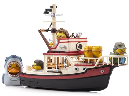 TUBBZ Tiburón Set de Juego de Baño Coleccionable con Barco Orca Flotante – Incluye a Bruce el Tiburón y Mini Figuras de Pato de Quint, Hooper y Brody