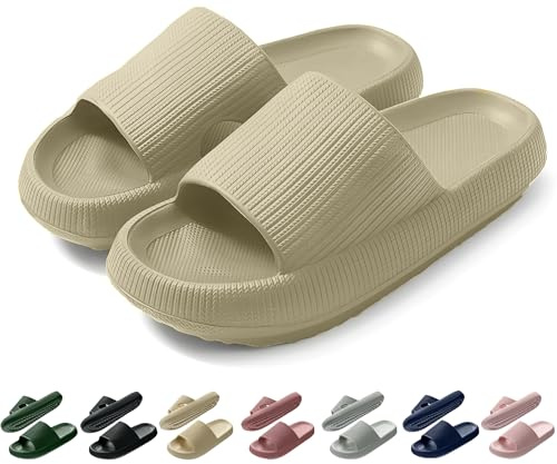 Coswind Zapatillas Mujer Hombre Casa Verano Casual Chanclas Cómodas Suaves Playa Baño Pantuflas Antideslizante Sandalias Interiores y Exteriores Beige 240