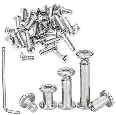YFLeomry 30 stycken anslutningsskruvar M4 x 16 mm inkl. 30 möbelskruvar, 30 hylsskruvar, rostfritt stål A2 V2A, skåpkontakt med sexkantsnyckel för skåp, skåp, träbräda