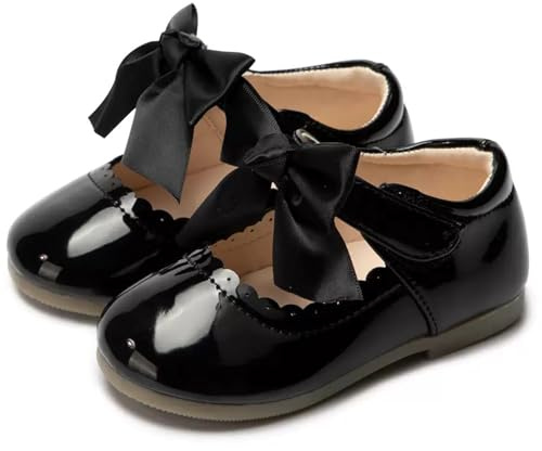Chaussures pour tout-petites filles - Chaussures Mary Jane plates pour filles - Chaussures de fête, mariage, anniversaire, école - Chaussures décontractées en tissu doux à fleurs pour filles, Noir
