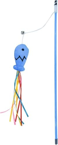 Nlinlin Blue Cat Wand Kitten Teaser Stick Portable Cat Teaser Fish Design Safe Colorful Balls Cats Feather Toys