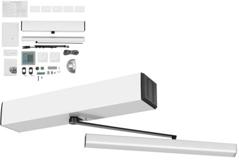 ROGONPDK 120° Automatischer Türöffner Drehtüröffner Kit, Elektrische Türantrieb Max. Türgewicht 100KG, 50W Klappbarer-Türöffner Schließer Schwingtür mit Fernbedienungen(Fernbedienungsbereich: 15m)