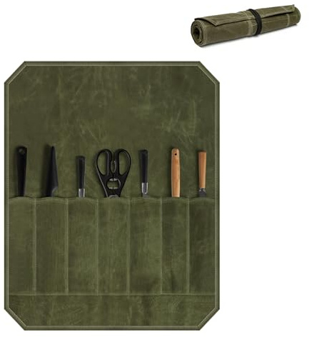 ZHQZZPH Waxed Canvas Chef Knife Roll Bag | Multi-Slot Protector Professional Organization for Kitchen Tools & Cutlery - Secure Blade Holder Travel Pouch & Multi-Purpose Storage Case
