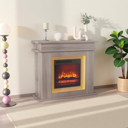 Cheminée électrique LED décorative - Commande tactile - Effet flamme réaliste - Sans chauffage - Réglage de la luminosité - 101 x 34,5 x 88,8 cm - Couleur chêne