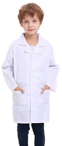 TOPTIE Vit blus unisex laboratorieblus vetenskapsman halloweenkostym, Vitt och blått, 6X/7