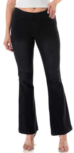 Jvini Flare Jeans for Women Ladies Elastic Pull-On Skinny Flared Bootcut Denim Jeggings, Black, Large