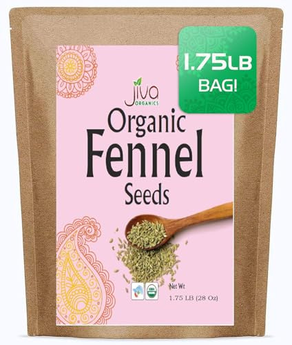 Organic Fennel Seeds 1.75 LB LARGE Bulk Bag - Gluten Free, Non GMO, For Fennel Tea and Cooking - Non Irradiated by Jiva Organics