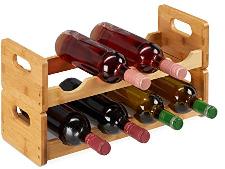 Relaxdays Weinregal, platzsparende Weinablage für 8 Flaschen, quer, Flaschenregal aus Bambus, HBT 24 x 47 x 18 cm, Natur