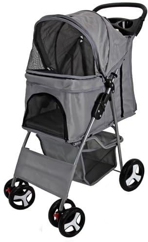 Easipet Pet Stroller Foldable with Swivel Wheels 15 kg Carrying Capacity (Grey)