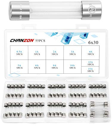 Chanzon 55 Stück VDE Prüf 6x30 mm Sicherungen Sicherung Glassicherung Glasrohrsicherung Feinsicherung Sicherung 250V Sicherungssortiment 0,5A 1A 2A 3A 4A 5A 6A 8A 10A 12A 15A