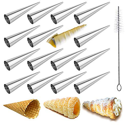 16 moldes de crema de pastelería de acero inoxidable, conos rectos, de gran tamaño, conos, crema cónica, espiral, para cocina, cannoli, croissant, hojaldres, pasteles, helados #1