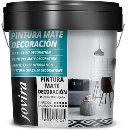 JOVIRA PINTURAS Pintura Mate Decoración. Blanco Liso. Interior-Exterior.Para paredes, techos y fachadas. (15 Litros) A-13B