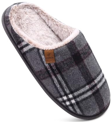 COFACE Zapatillas de Estar en Casa Hombre Tartán Invierno Cálido Forro de Felpa Pantuflas Alta Densidad Espuma de Memoria Zapatos con Antideslizante Suela Tallas 42