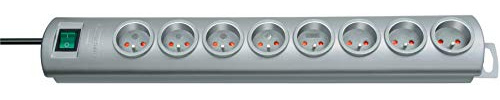 Brennenstuhl Primera-Line Steckdosenleiste mit 8 Steckdosen (Steckdosenleiste mit Schalter und 2m Kabel) Silber