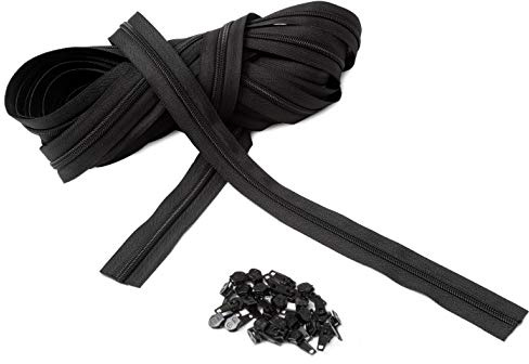IPEA Fermeture éclair mesure 5# Chaîne continue - 10 mètres - Fermeture éclair au mètre en nylon + 25 curseurs inclus - Zip - Découpable pour couture, 3 couleurs au choix, noir, largeur 30 mm