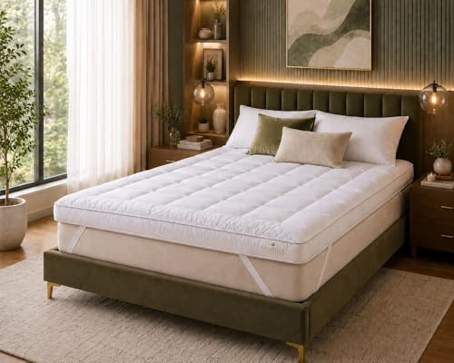 Casabella Super Soft Breathable, Hypoallergenic Double Mattress Topper 4 Inch (10 cm) thick, Box Stitched with Elasticized Corner Strap - 137x190+10cm